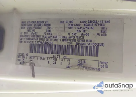 2000 Ford E-350 Super Duty Xl/Xlt from USA, damaged, VIN 1FBSS31S5YHA80286